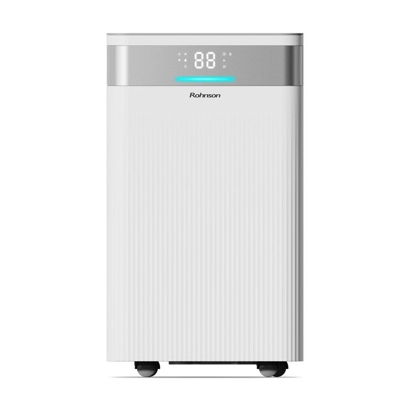 Dezumidificator de aer Rohnson R91912, 170 W, 60 m², 12 l/24h, Rezervor 2 l, 120 m³ / h, Temporizator 1-24 h, Functie de ionizare, Drenare continua, Oprire automata, Mod de uscare rufe, Alb